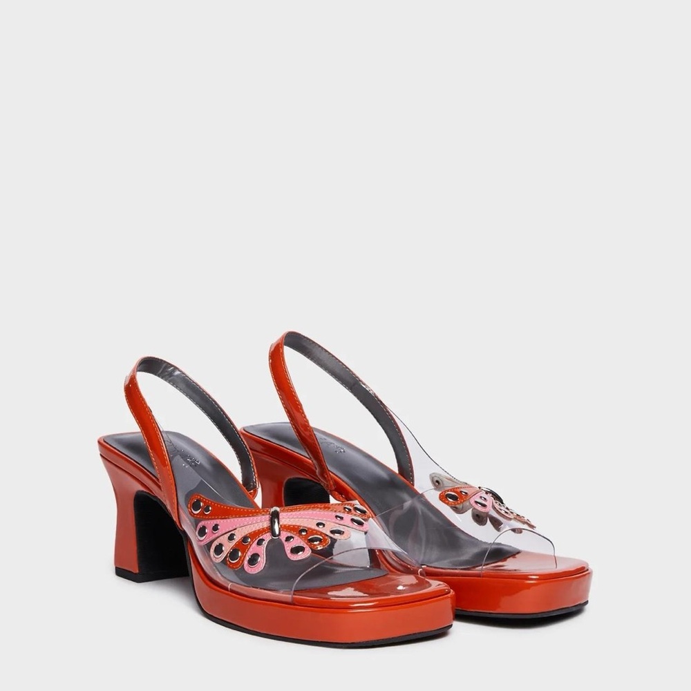 Dolls Kill Delia’s Orange Pink Butterfly Slingback Kitten Heel 9